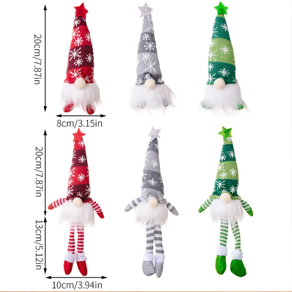 Christmas Faceless Doll Gnome Ornaments LED Light Plush Knitting Crafts Tree Pendant Christmas Decorations for Home Kids Gift