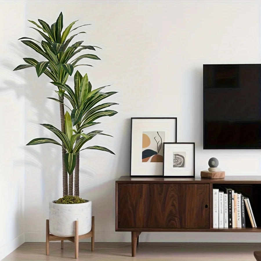 

1pc Realistic 3/5ft Artificial Dracaena Tree with Black Pot - UV-Resistant Fake Dragon Tree Plant Suitable for Home, Office, Liv