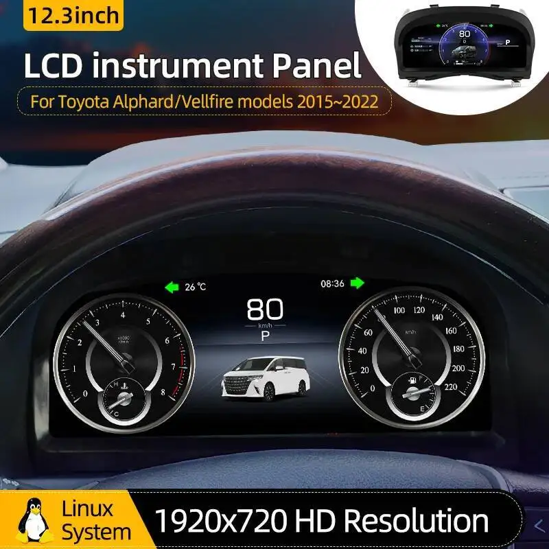 For Toyota Alphard Vellfire 2015-2022 Full LCD Car Instrument Cluster Virtual Cockpit Dashboard Speedometer Digital Meter Clock