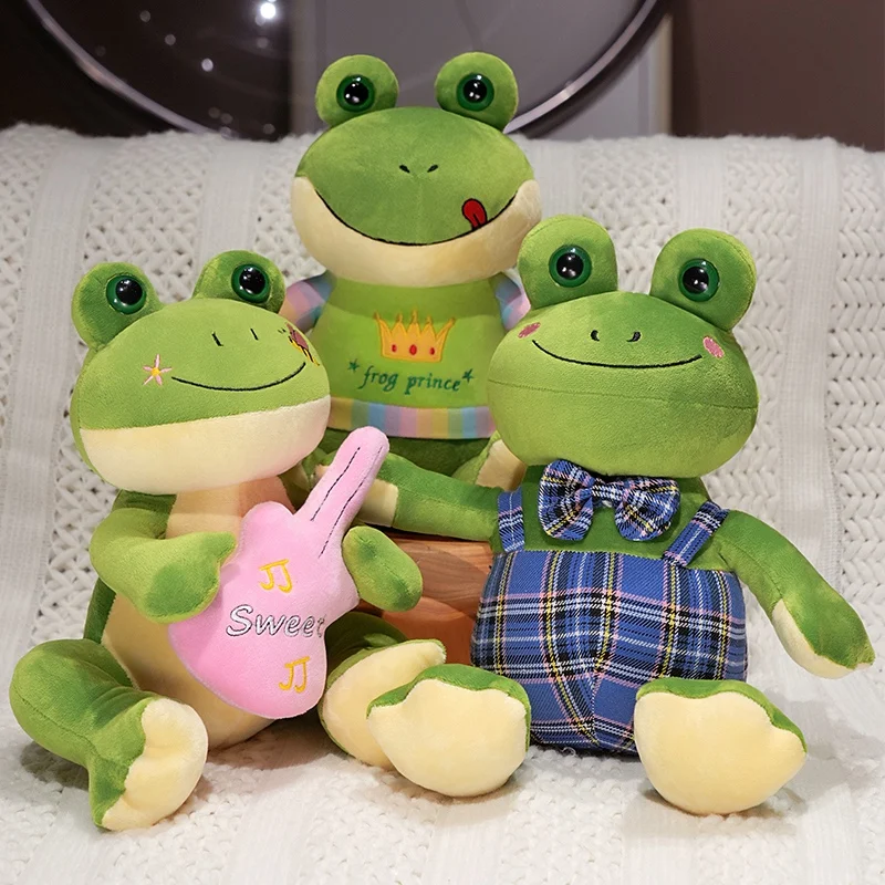 27 سنتيمتر الكرتون لطيف الحيوان الضفدع أفخم دمية شهم ربطة القوس فيونكة الغيتار الضفدع الزواحف ألعاب من نسيج مخملي هدية تزيين المنزل للأطفال