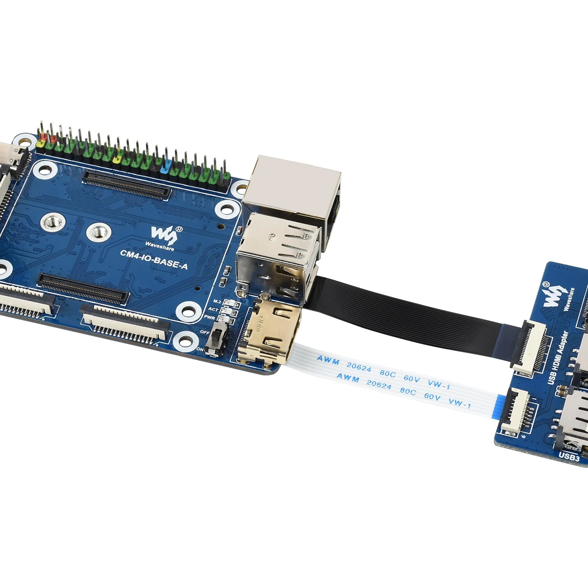 Waveshare CM4-IO-BASE-A + USB HDMI Adapter, for Raspberry Pi Compute Module 4