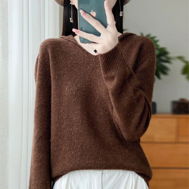 Women\'s Hoodie 100% Merino Wool Sweater Women\'s Clothing Hoodie Knitted Hoodie Autumn/Winter Long Sleeve Tops Thin light Warm