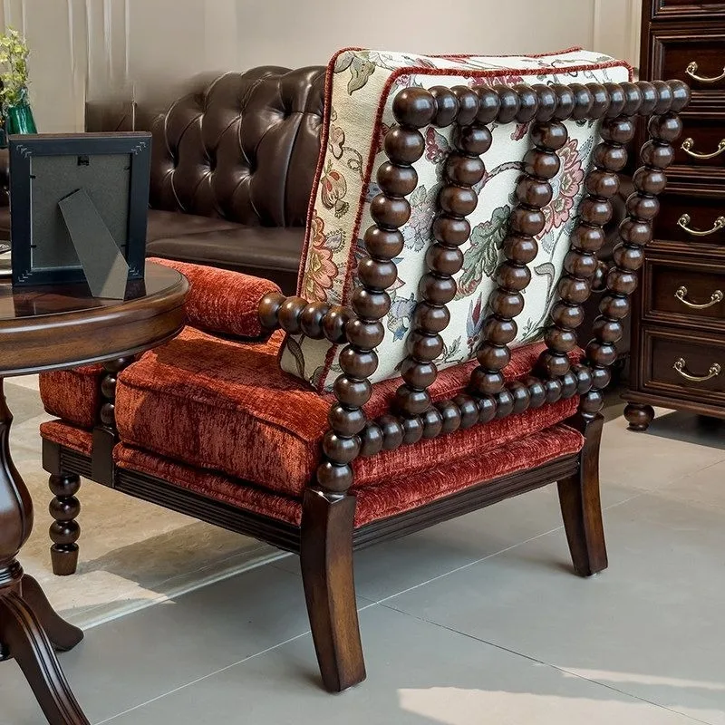Pearl chair, American retro solid wood single sofa, French antique tiger chair, living room leisure stool