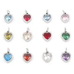 1PC 13*8mm Love Heart Zircon Pendant 304 Stainless Steel Heart Charms For Jewelry Making Diy Bracelet Accessories Silver Color