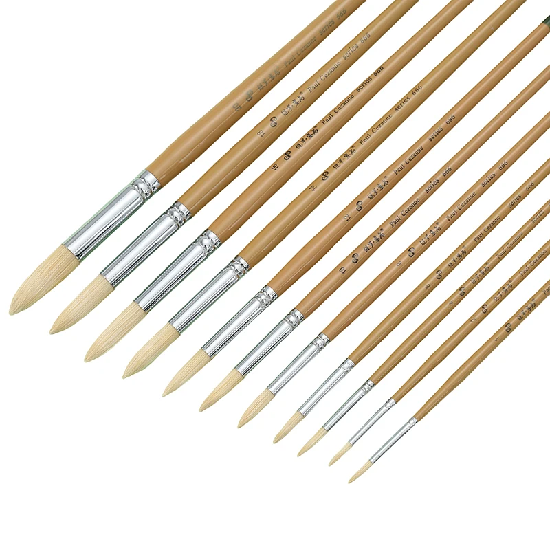 White bristle round tip brush, suitable for gouache, watercolor, acrylic, oil painting, art brush, painting supplies
