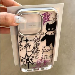 Ins Cool Abstract Cat Phone Case For iPhone 16 Pro Max 15 14 13 12 11 Xr Xs Max 7 8 Plus Cartoon Niche Culture Y2K Phone Cases