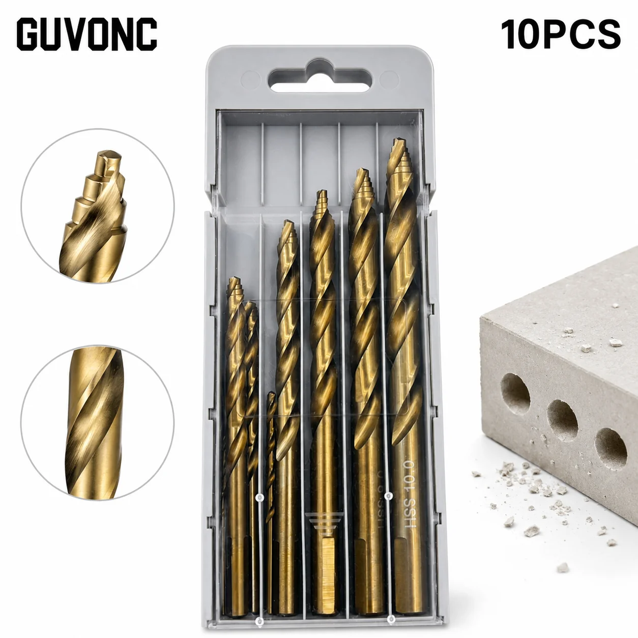 10Pcs Titanium Coated HSS Twist Drill Bit Set, 1‑10mm Straight Shank Drill Bits for Metal Wood Plastic with Storage Case
