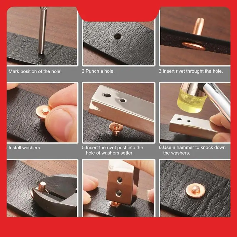 50-セット銅リベットさまざまな革リベットキットベルトハンドバッグ財布首輪衣類の修理と装飾用