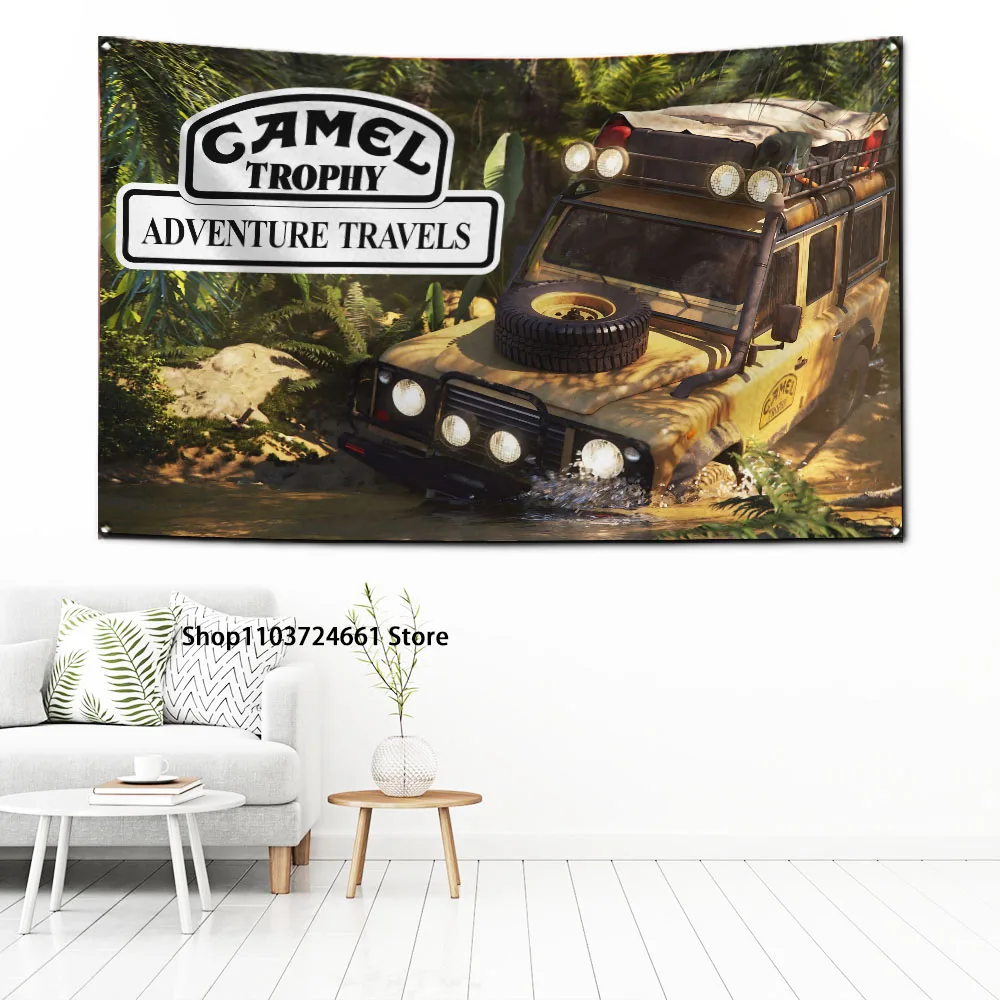 3x5 Ft Camel Trophy ADVENTURE TRAVEIS Flag Polyester Digital Printing Banner for Garage Wall Art Out Door Decoration