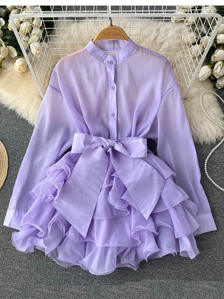 Women Spring Autumn Winter Shirt Temperament Chiffon Chic New Style Ruffle Foreign Style Senior Design Bow Tie Small Shirt D2348