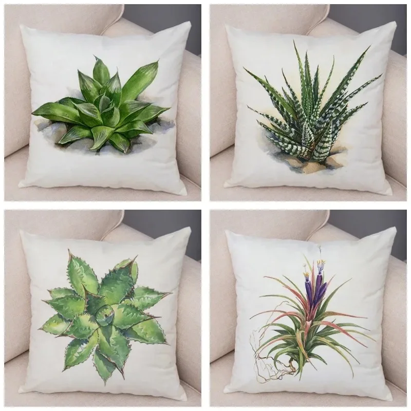 Watercolor Succulent Pillowcase Decorative Plant Cactus Cushion Cover Car Sofa Pillowcase