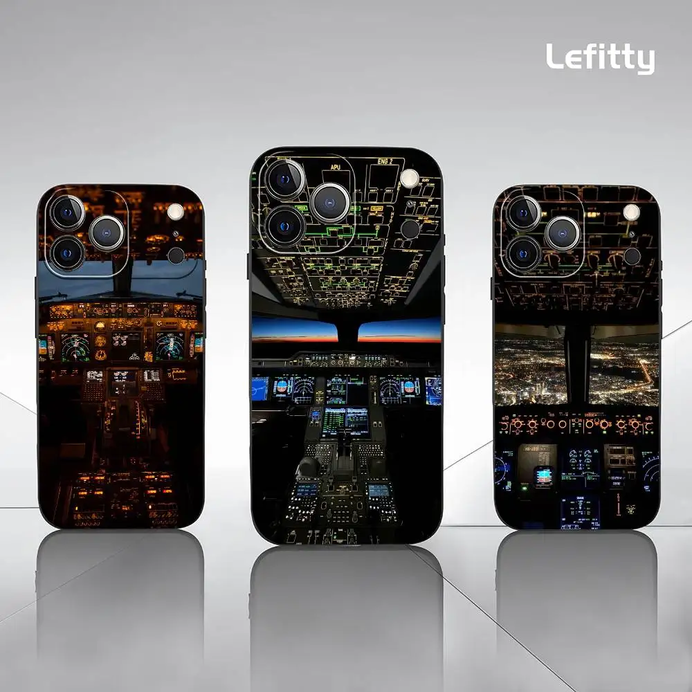

Aircraft Cockpit Instrument Panel Phone Case For IPhone 17 16 15 14 13 12 11 Pro Max Plus Mini Black Frosted Soft Shell Funda