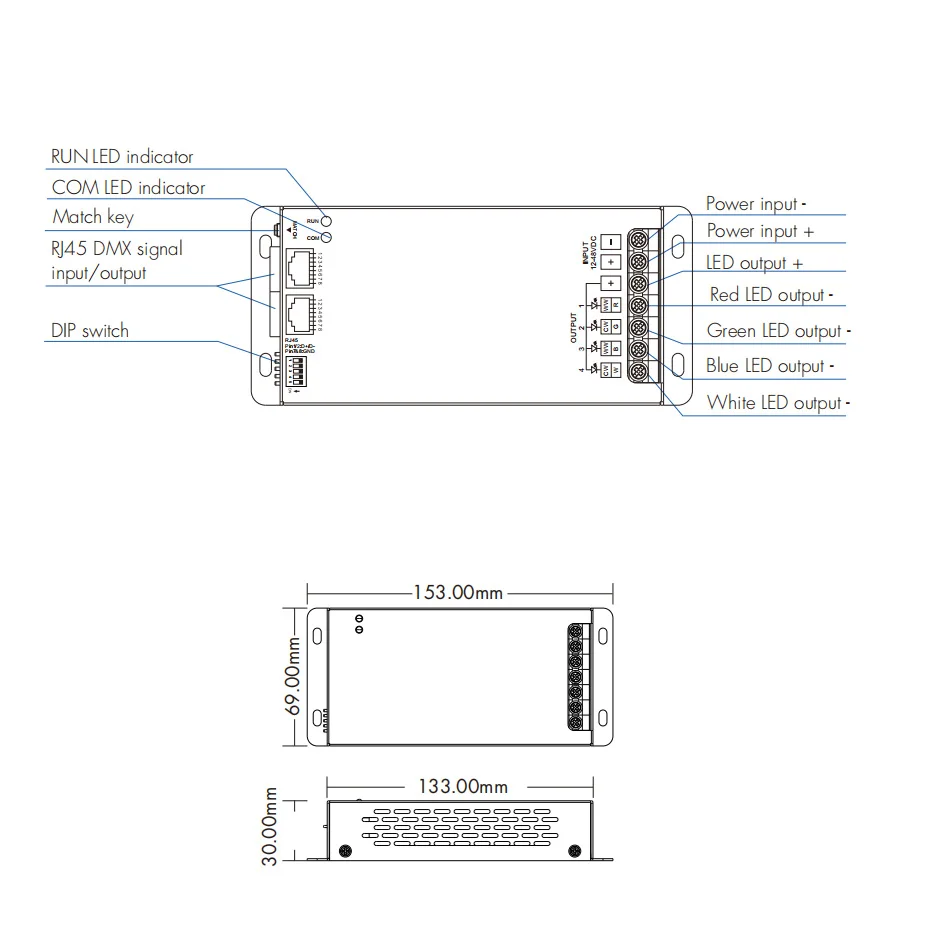 Controlador LED RGB V4-T DMX512 RJ45 4 canales 2,4G RF DC12-48V luz de Control remoto inalámbrico RGBW controlador de tira LED 16000Hz