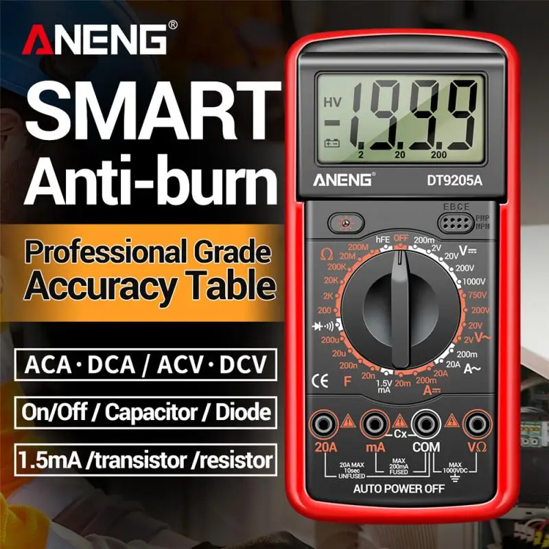 ANENG DT9205A Digital Multimeter AC/DC Transistor Tester Electrical NCV Test Meter Profesional Analog Auto Range Multimetro