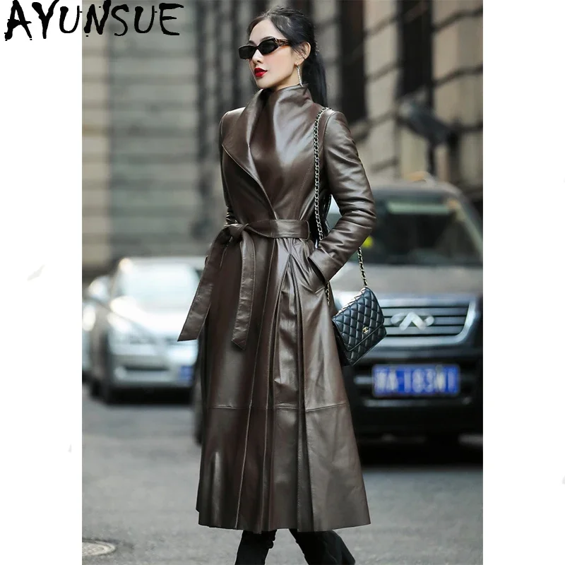 

AYUNSUE 100% Real Sheepskin Coat 2020 Autumn Winter Jacket Women Genuine Leather Jacket Long Trench Coats Chaqueta Mujer MY3714