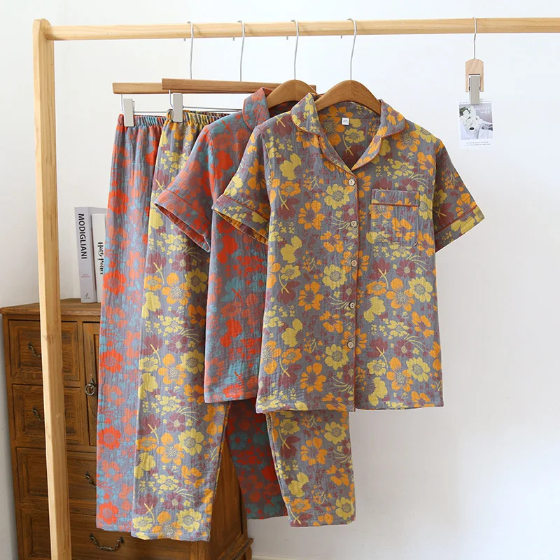 

2025 Summer Women's Suit Short Sleeve Trousers Floral Print Wedding Night Clothes Pajama Sets New In Women's Sleepwear