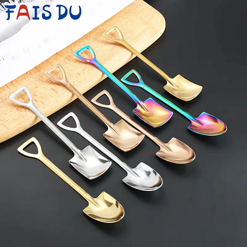 

FAIS DU 4/8PCS Stainless Steel Shovel Spoons Tea Spoons Creative Coffee Spoon For Ice cream Dessert Scoop Tableware Cutlery Set