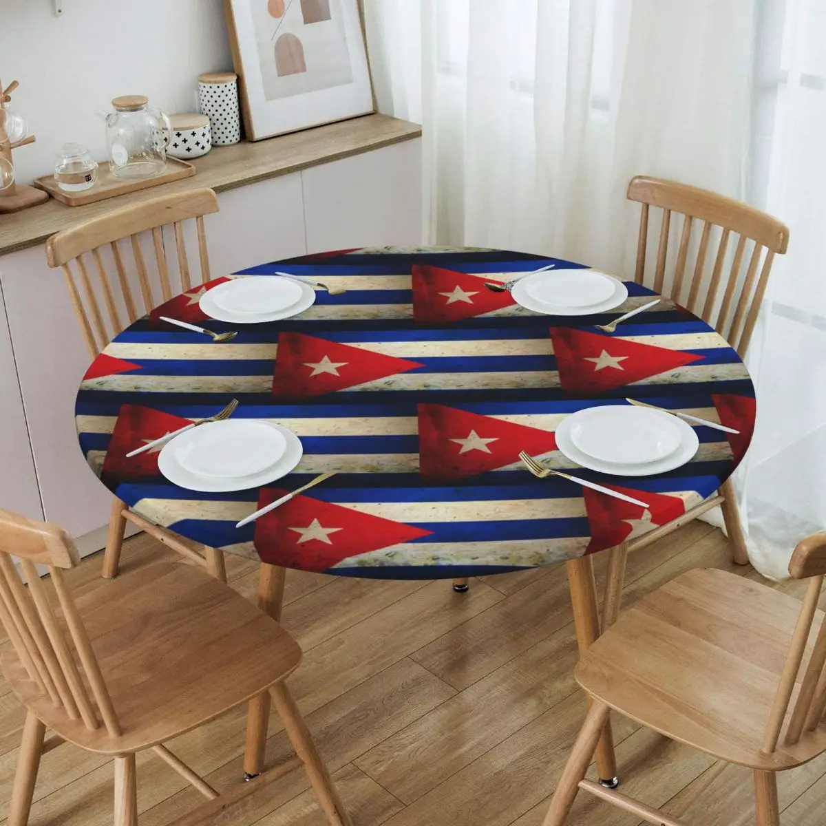 Cuba Cuban Flag Waterproof Round Tablecloth Oilproof Table Cloth for Kitchen Events Dining Table Cover