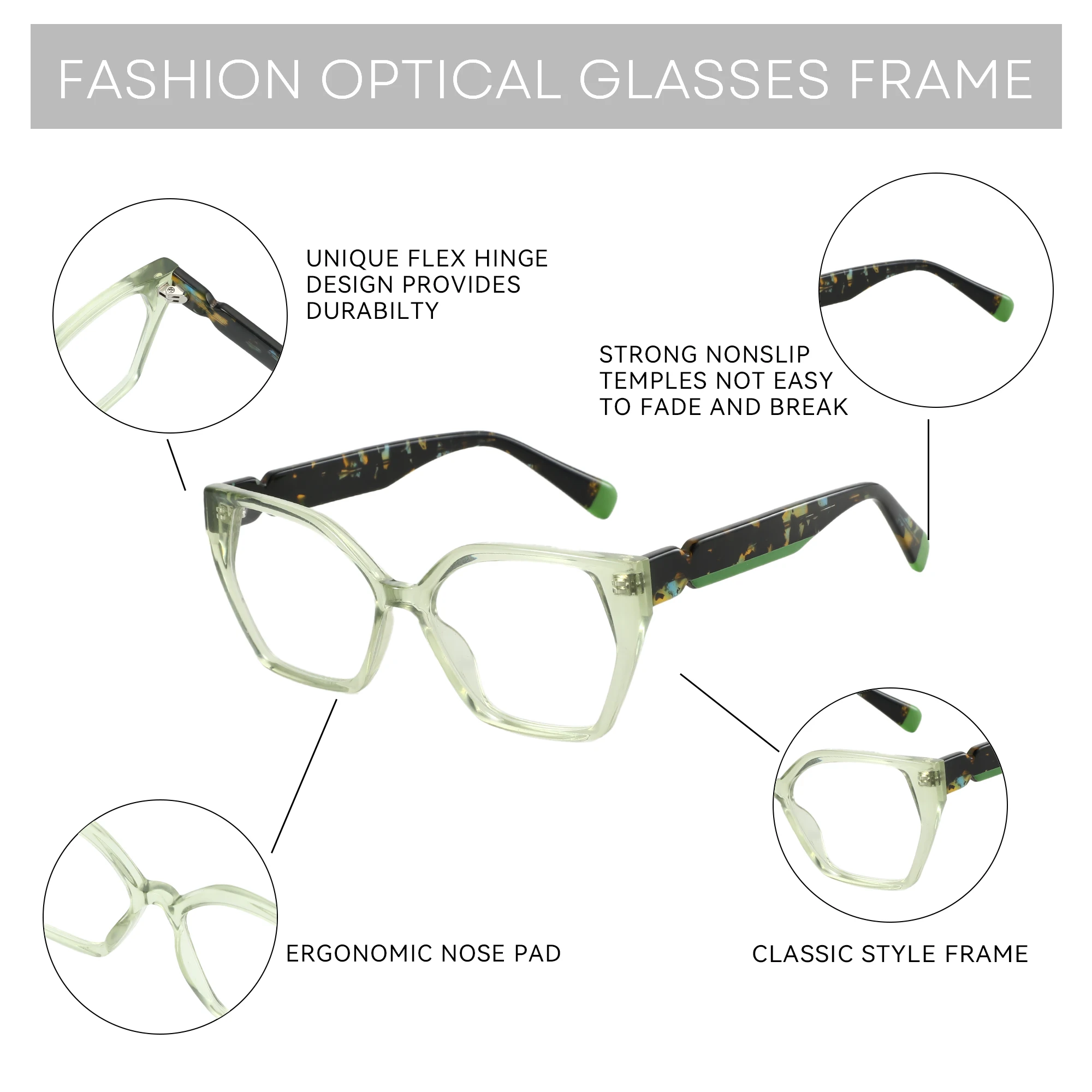 ZENOTTIC New Trend Colourful Acetate Optical Glasses Frame Woman Eyewear Non-Prescription Ladies  Polygon Eyeglasses RD25001