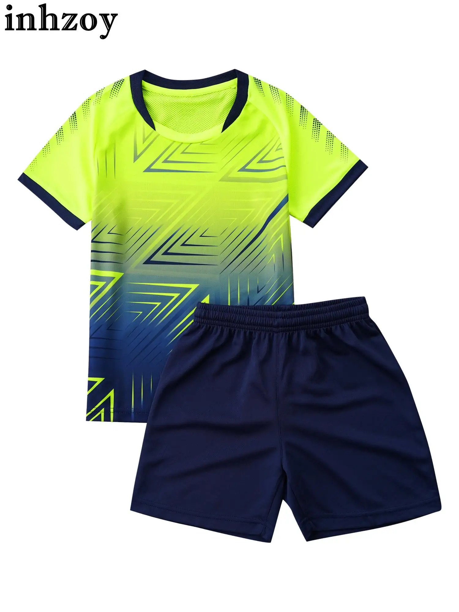 

Kids Boys Football Outfits Sportswear Print Short Sleeve T-shirt with Elastic Waistband Drawstring Shorts Set Workout Tracksuit