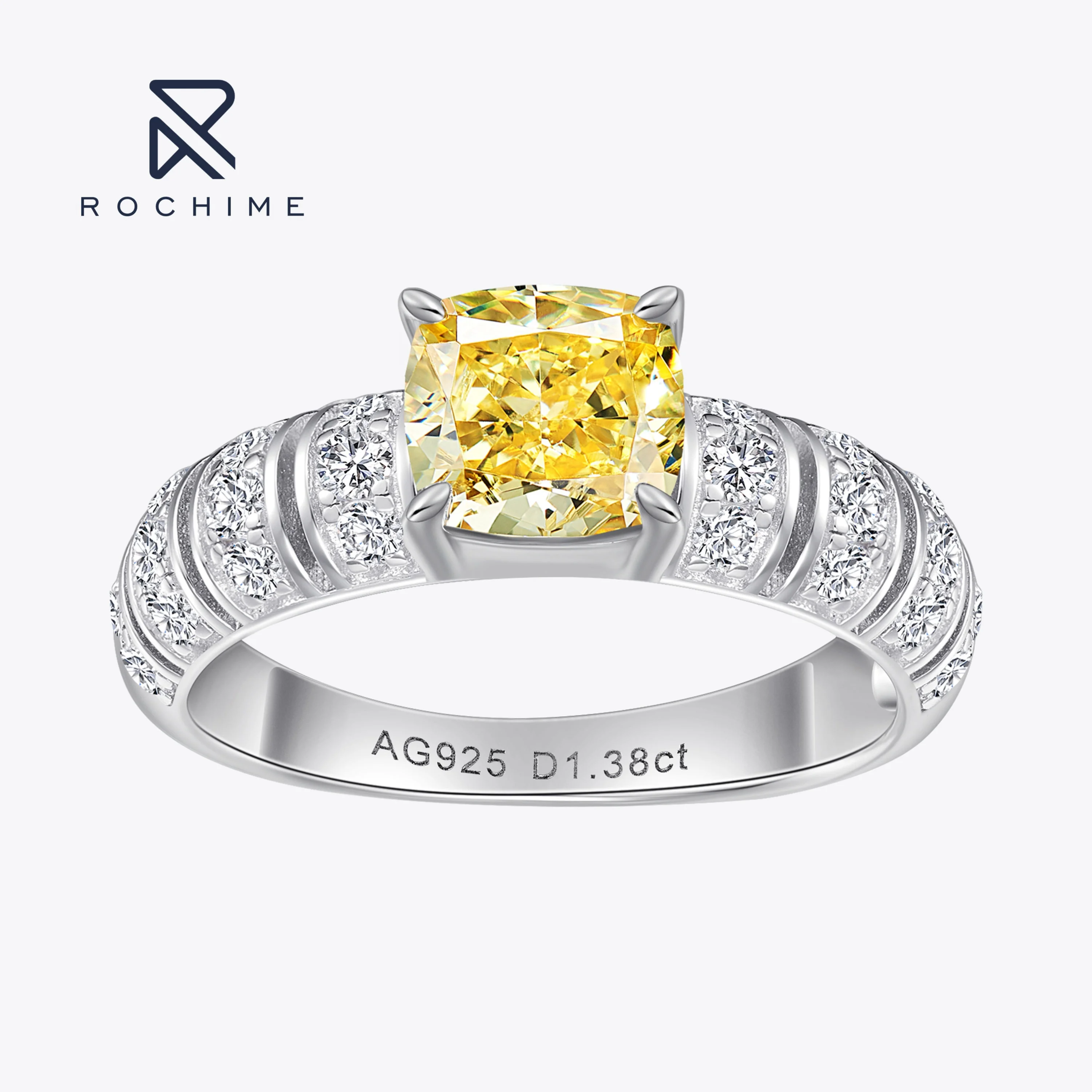 

Rochime Vintage Jewelry Ins Style Yellow Diamond Rings 925 Silver Gold Plated Zircon Jewelry Ring