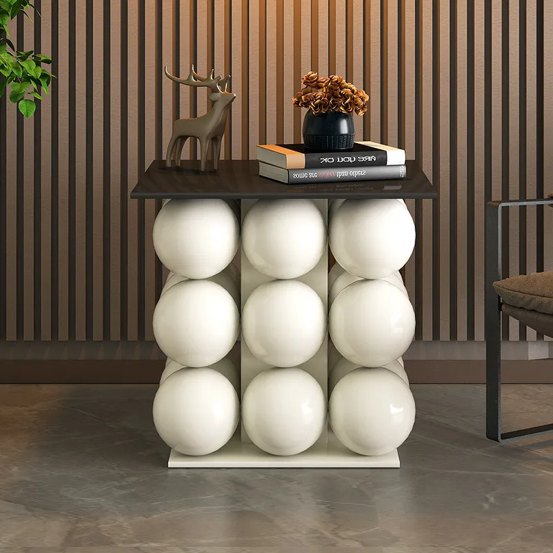 Home Furniture Stacked Metal Ball Side Tables Black Square Tabletop Small Coffee Table Sofa Bedside Luxury Nightstand Decor Gift