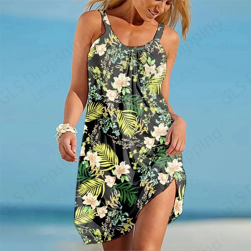 Floral 3d Sleeveless Beach Dress Women Fashion Bohemian Mini Strap Dresses Party Evening Elegant Casual Gradient Sundress