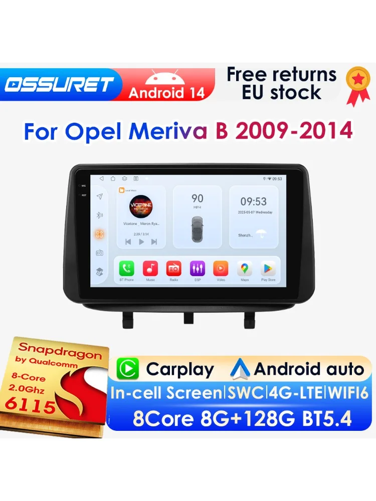 OSSURET AI Carplay Android 14 autoradio voor Opel Meriva B 2009 - 2014 GPS Multimedia 4G DSP BT RDS 360Camera met Snapdragon 6115 - afbeelding 2