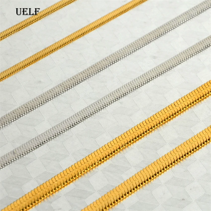 UELF Fashion New Snake Chain Men Necklace Choker Width 2/3/4/5mm Stainless Steel Herringbone Necklace For Men Women Jewelry Gift