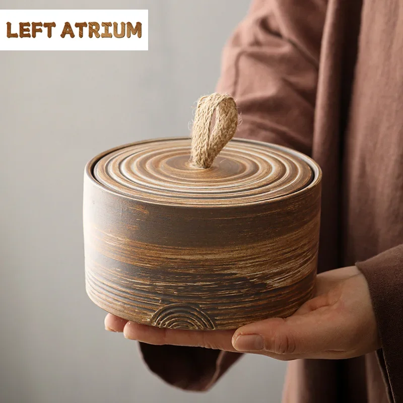 Pu Feng Tea Jar Ceramic Storage Jar Japanese Style Coarse Pottery Tea Container Retro Sealed Tea Warehouse Tea Tins Tea Box
