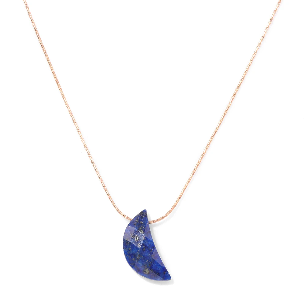Moon Stone Necklace 7*20MM Moon Shape Aventurine Opal Gem Necklace Gold Color Clavicular Chain Choker Fashion Jewelry Gift