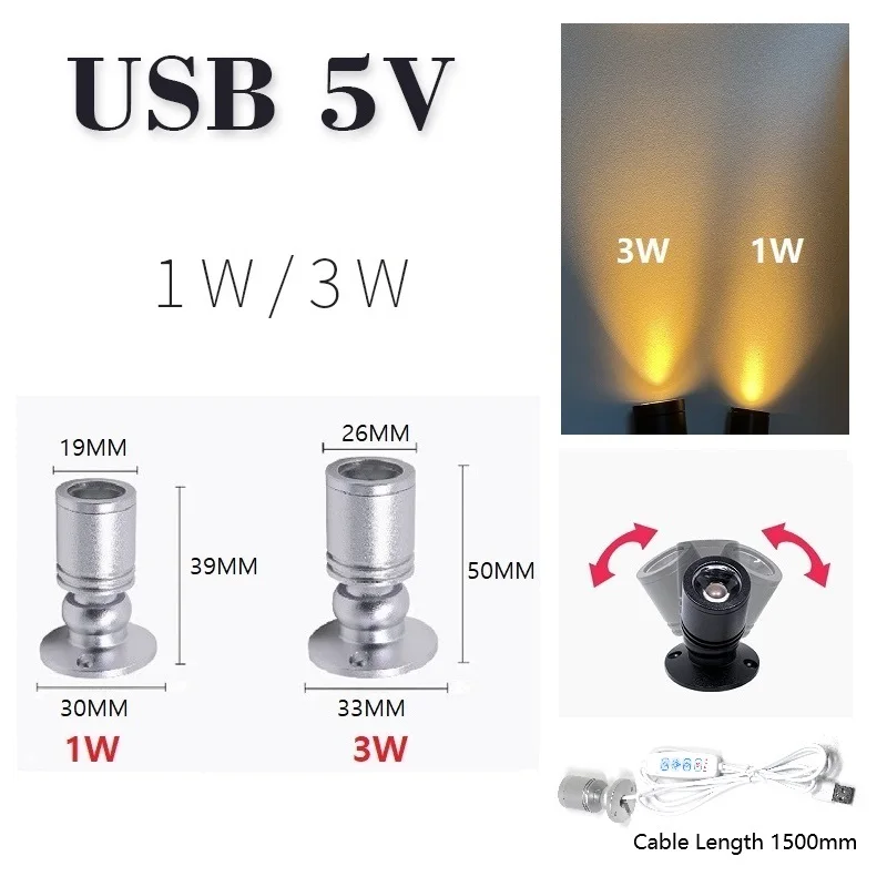 etrnLED USB Dimmable LED Adjustable Spotlight Dimmer Cable Mini Accent Light Painting Plant Jewelry Showcase Model Display Shelf