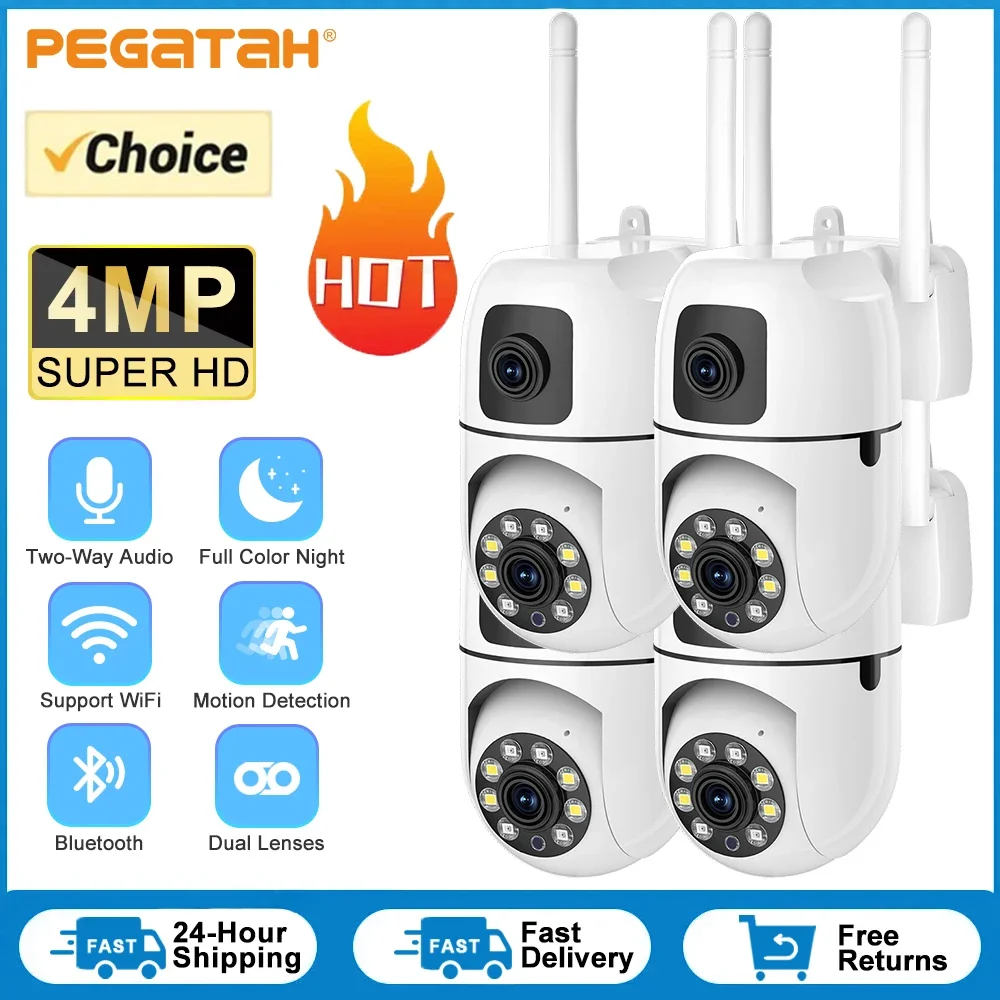 

4PC Dual Lens Dual Screen 4MP PTZ WIFI Camera Outdoor Auto Tracking Security Protection CCTV Surveillance IP Cameras Haomi