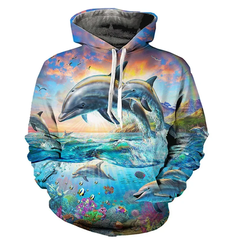 

New Dolphin Pattern Women Man Hoodie 3D Printed Simple Hoodie Sportswear Casual Oversized Harajuku Hoodie Y2k Sports Tops