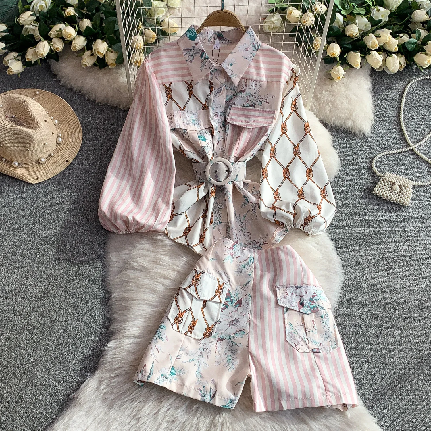 

Женские комплекты одежды в полоску во французском стиле с карманами, лоскутный костюм с принтом, женские осенние поясные ремни, вечерние, праздничные, праздничные, официальный комплект