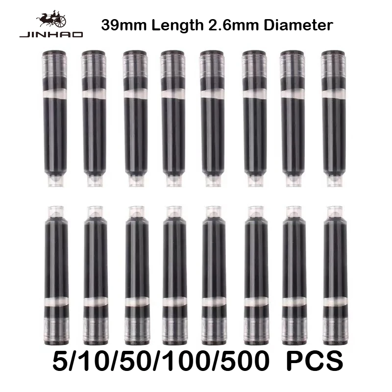 500/10 PCS JINHAO 2.6mm Black 39mm Fountain Pen Ink Sac Cartridges Refills School Office Supplies Stationery For Hongdian Majohn