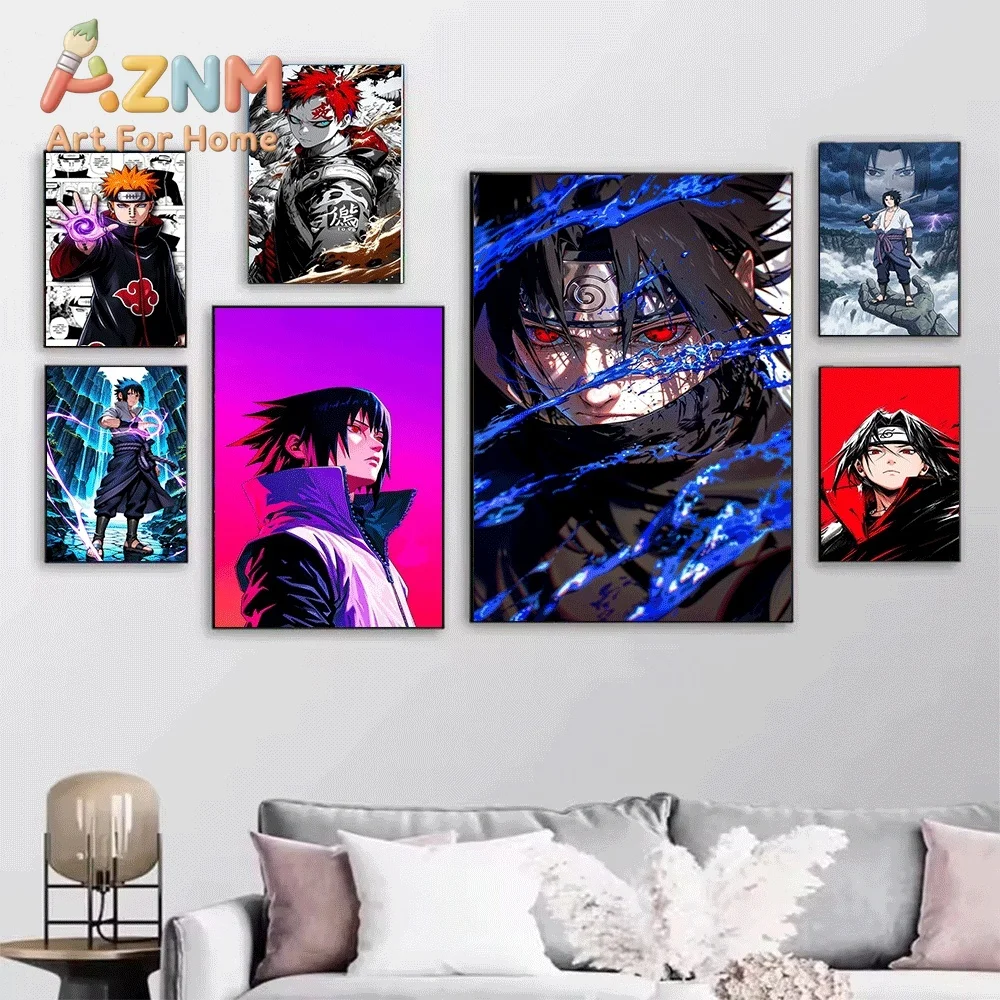 Uchiha Sasuke Naruto Anime Canvas Wall Art Print, Manga Background Style Character Poster, Unframed Canvas Painting for Bedroo