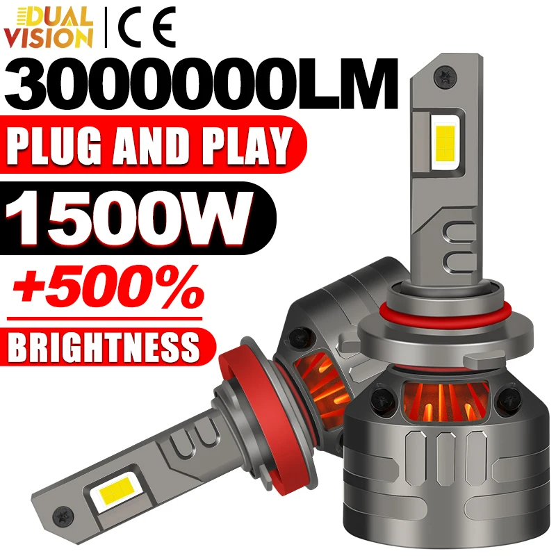 

Dualvision Mini H7 Светодиодные лампы для фар 6000K 4300K LED H4 H11 H8 H9 HB3 9005 HB4 9006 9012 Светодиодные чипы CSP Автоматические противотуманные фары 12 В 2 шт.