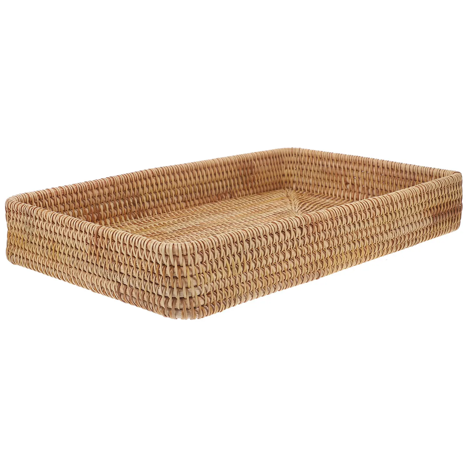 Large Rectangular Woven Rattan Tray Handmade Decorative Storage Tray for Serving Snacks Kitchen Organizer Home Decor
