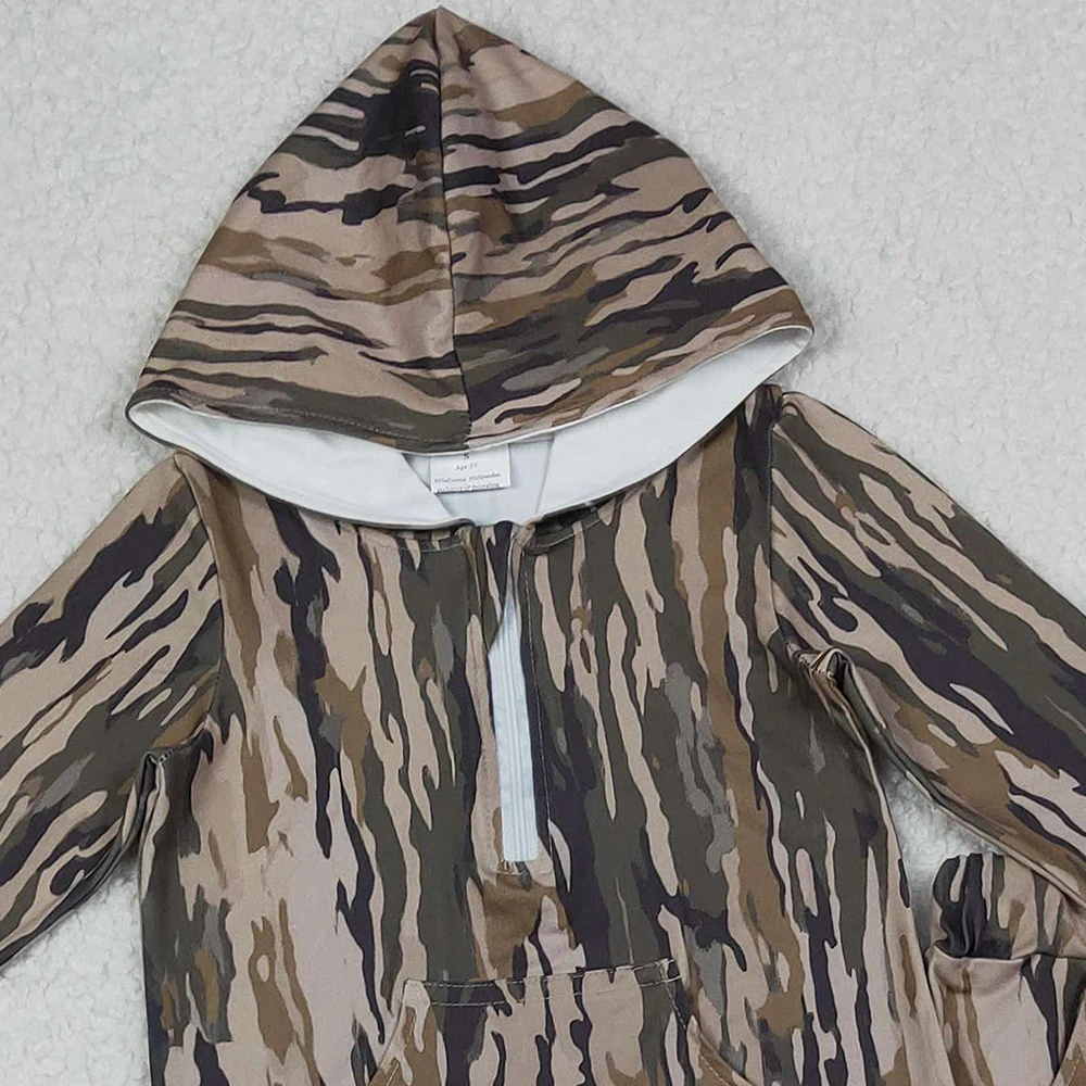 طقم هوديي وسروال بغطاء للرأس ومموه بالزيتون للأطفال الصغار مع جيوب على الطراز الجنوبي ملابس صيد للأطفال #5