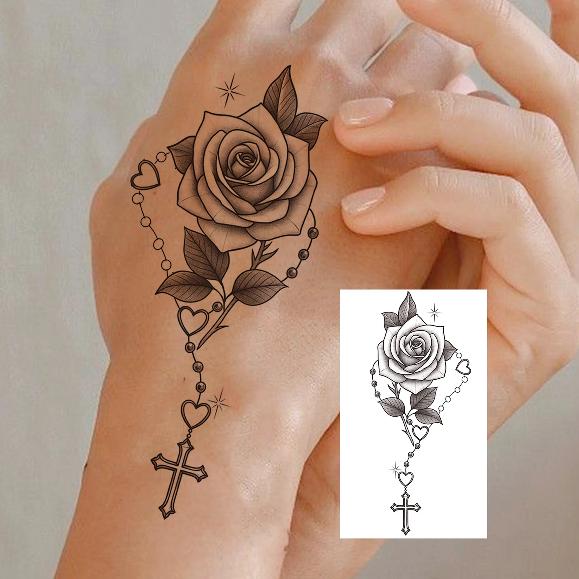 1 Sheet Dandelion Rose Flower Temporary Tattoos For Women Neck Hands, Fake Tattoo Stickers Waterproof Realistic Tatoos Last Long