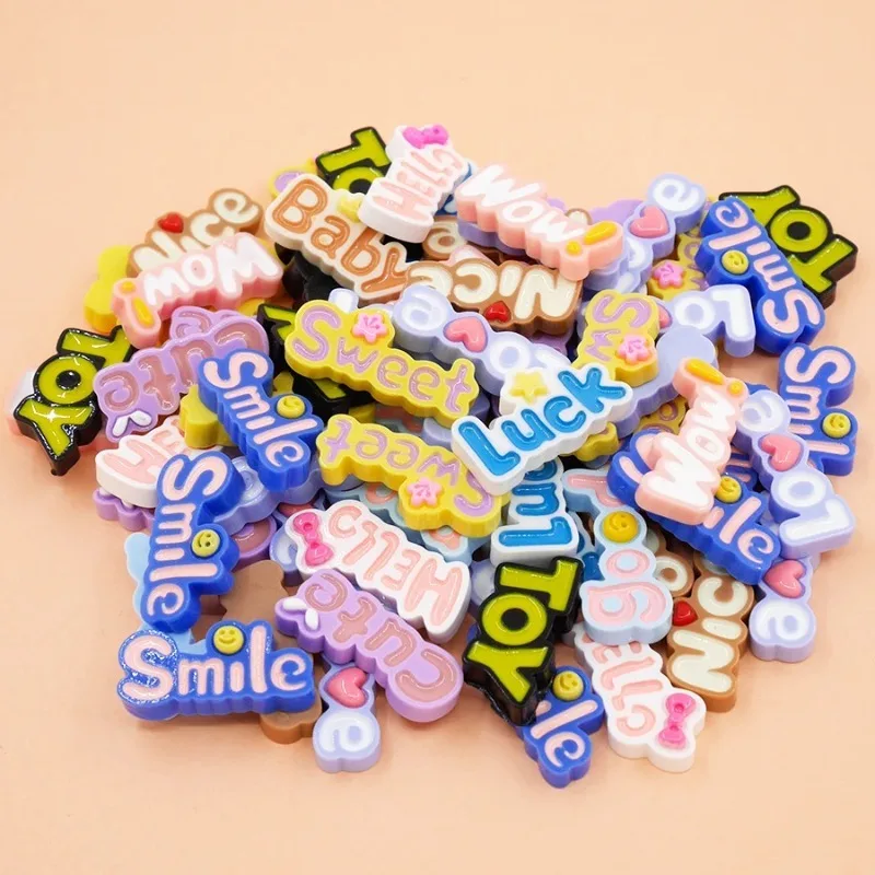10Pcs Cute Flat Back Wow Luck Nice Baby Letter Resin Cabochon Scrapbooking Craft DIY Accessories Phone Case Decoration