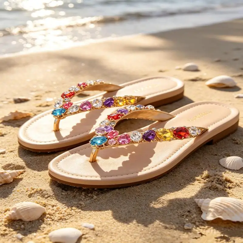 2pcs Acrylic Crystal Sandal Beach Slider Decorate Chain Removable DIY Herringbone Slipper Chain Shoe Flower Ladies