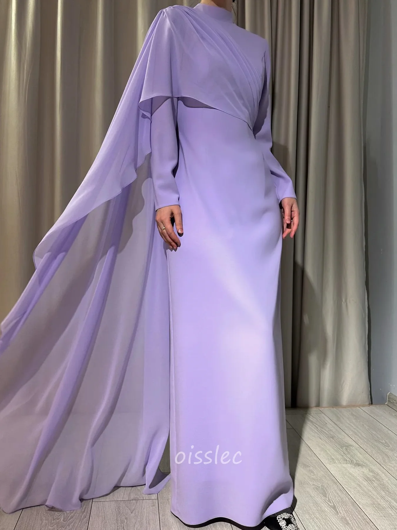 

Oisslec Lavender Chiffion Evening Dress Long Sleeves Formal Occasion Gown Classic Prom Dress For Ramadan 2024 vestidos de noche