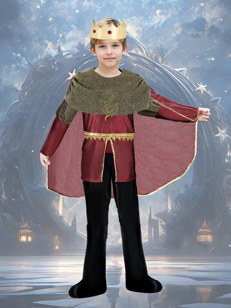 

Костюм для мальчиков из четырех предметов: 1 топ с принтом + 1 однотонные брюки + 1 накидка + 1 головной убор. Костюмы для мальчиков на Хэллоуин и различные карнавальные праздники, сценические костюмы для выступлений