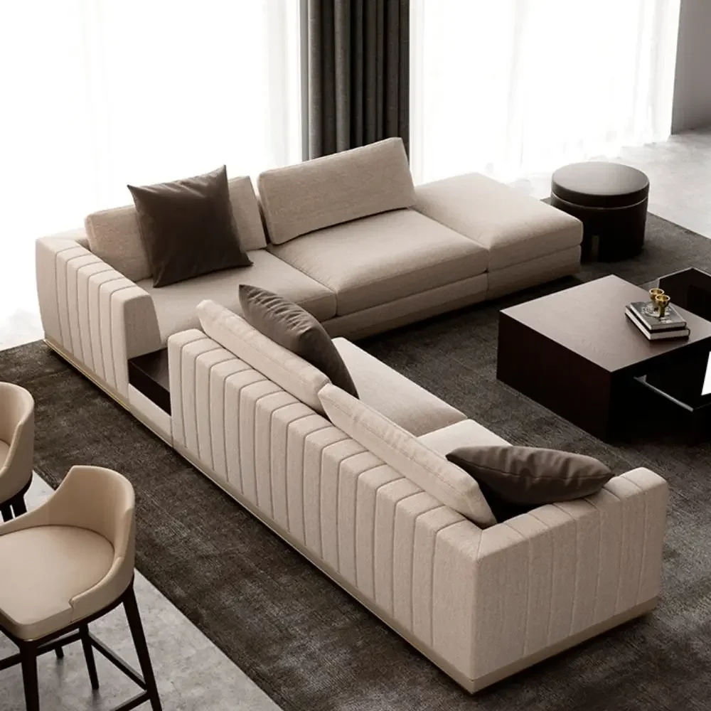 Minimalist fabric sofa, large and small apartment living room, light luxury, high-end first layer cowhide leather combination co