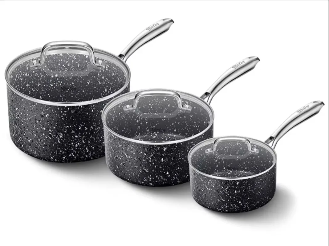 

Non Stick Pan Set with Glass Lids Stew Pot 3Pcs Nonstick Cookware Set Frying Pan Saucepan Nonstick Pot Kitchen Utensil Cooking