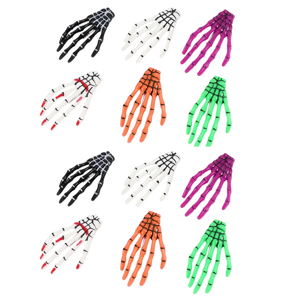 

12Pcs Hair Clips Fluorescent Skull Hand Clips Halloween Hair Accessories Gothic Punk Barrettes for Women Halloween