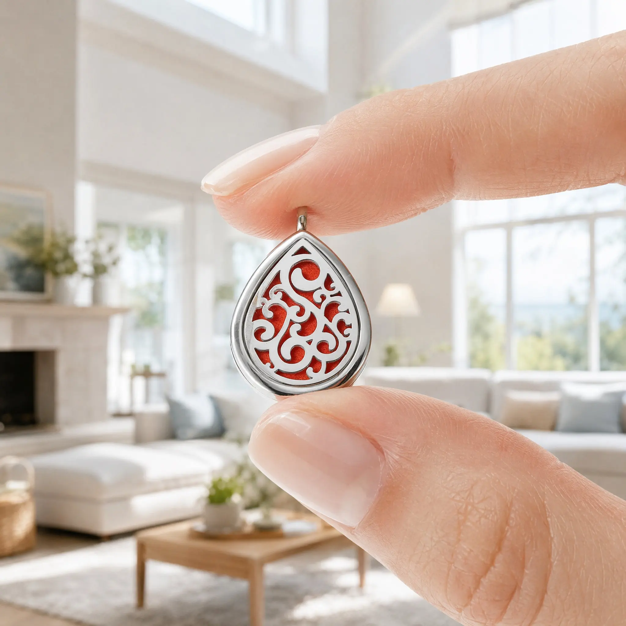 1Set Essential Oil Diffuser Necklace Stainless Steel Water Drop Pendant Hollow Teardrop Aromatherapy Jewelry Refillable Pads