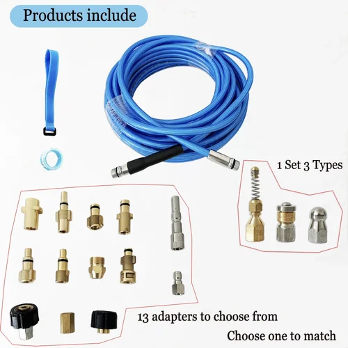 Imagen 2 del producto Manguera de desatascar de aguas residuales de tubería de lavadora de alta presión de 1-40M, Kit de chorro de drenaje de alcantarillado, manguera de arandela de chorro de obstrucción de tubería, adaptador opcional 13